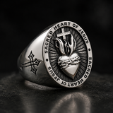 Sacred Heart of Jesus Ring – Silver-coloured stainless steel Christian emblem ring