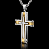 Layered Two-Tone Cross Necklace – Modern Christian Pendant for Men