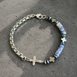 Blue Natural Stone Cross Beaded Bracelet