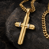 Two‑Tone Textured Stainless Steel Men’s Cross Necklace