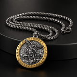 Two-Tone St. Michael Archangel Protection Medal Stainless Steel Necklace