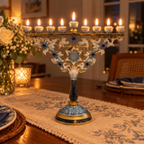 Elegant Blue & Gold Nine-Branch Hanukkah Menorah