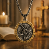 Two-Tone St. Michael Archangel Protection Medal Stainless Steel Necklace