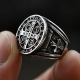 Saint Benedikt Medaille Edelstahl Ring