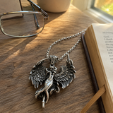 Vintage Archangel Stainless Steel Necklace, 3D Embossed Angel Pendant Box Chain for Men
