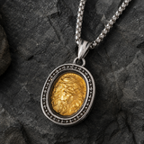 Two‑Tone Titanium Steel Jesus Portrait Oval Medal Necklace