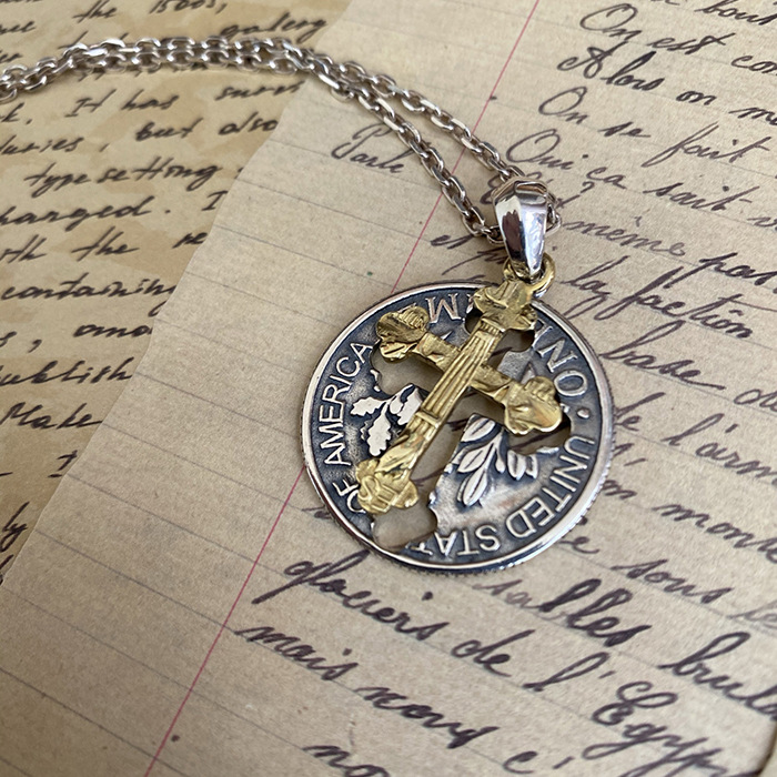 Stigmata Coin" Copper - Silver Plated Cross Necklace: Forging Faith into Retro Bloodlines
