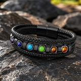 Double Layer Braided Leather 7 Chakra Natural Healing Stone Bracelet