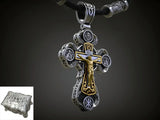 Jesus Virgin Mary Trinity Double Sided Engraved S925K Silver Cross Necklace - BGCOPPER
