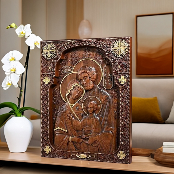 Holy family Nativity Wood Carving Gift Religious Byzantine Icon