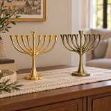 9-Branch Hanukkah Menorah – A Symbol of Faith, Hope & Divine Light | Elegant Gold, Silver, Bronze & Black Candle Holder