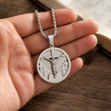 3D Crucifixion Lord’s Prayer Engraved Medallion Pendant Necklace