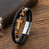 English Product Description for 21cm Stone Cross Leather Bracelet