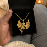 Vintage Archangel Stainless Steel Necklace, 3D Embossed Angel Pendant Box Chain for Men