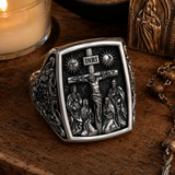 S925K Silver Handcrafted Jesus Crucifixion Scene Ring