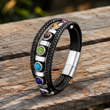 Double Layer Braided Leather 7 Chakra Natural Healing Stone Bracelet