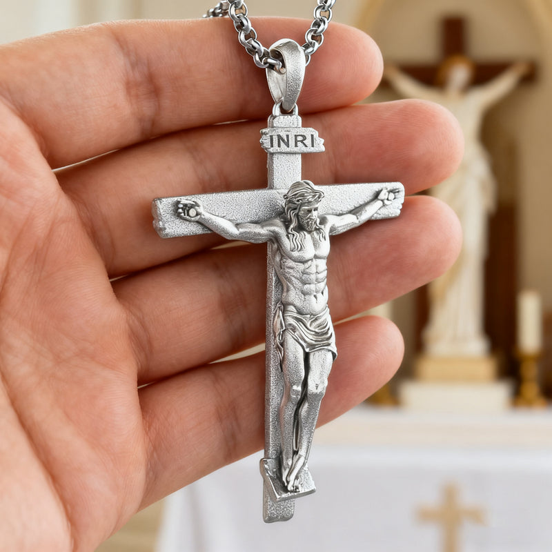S925K Sandblasted Silver Jesus Crucifix Pendant