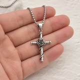 Rose Wrapped Cross Necklace, Retro Religious Pendant for Men Women