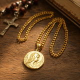 Virgin Mary Coin Necklace, 316L Titanium Steel Vintage Medal Pendant