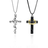 Thorn cross black and white couple necklace