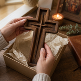 Hand-Carved Star of Bethlehem Wooden Cross – Christian Wall Decor & Faith Gift