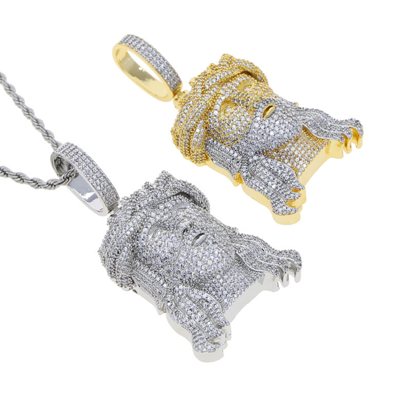 Crucifixion Crown of Thorns Zirconia Men's Hip Hop Pendant Necklace