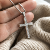 Minimalist Full Paved Cubic Zirconia Stainless Steel Cross Necklace