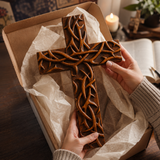 Hand-Carved Beechwood Crown of Thorns Wall Cross - side view