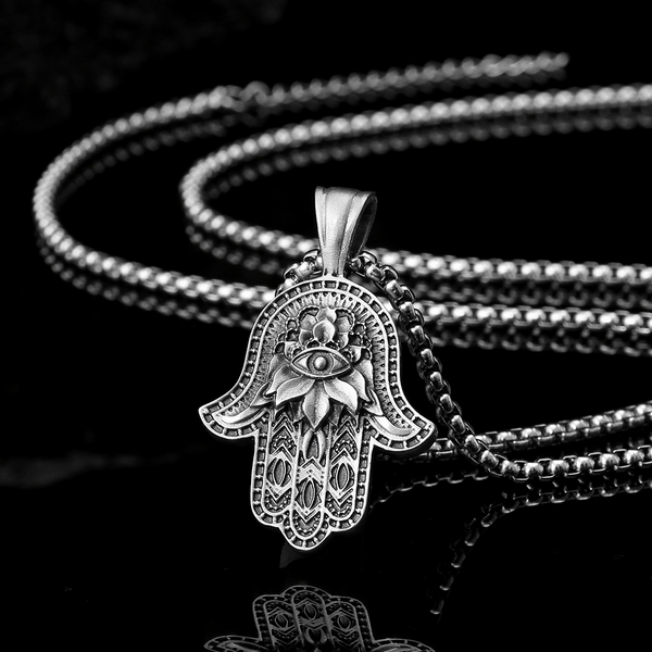 Pure Pewter Hand of Fatima Amulet Necklace
