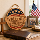 U.S. Founding 250th Anniversary Patriotic Wooden Welcome Door Sign: WELCOME · 1776–2026 · 250 YEARS OF FREEDOM