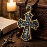 Holy Family of Mary Sacred Heart of Jesus IHS Double-Sided S925 Sterling Silver Cross