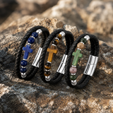 English Product Description for 21cm Stone Cross Leather Bracelet