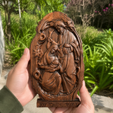 Natural Beechwood Nativity Scene Wooden Carved Plaque Tabletop Arrangement