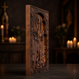 Archangel Michael Square Wooden Icon Religious Gifts - Best Wood Carving Wall Decor