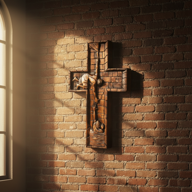 BGCOPPER Savior Jesus Cross - Carved from Natural Wood