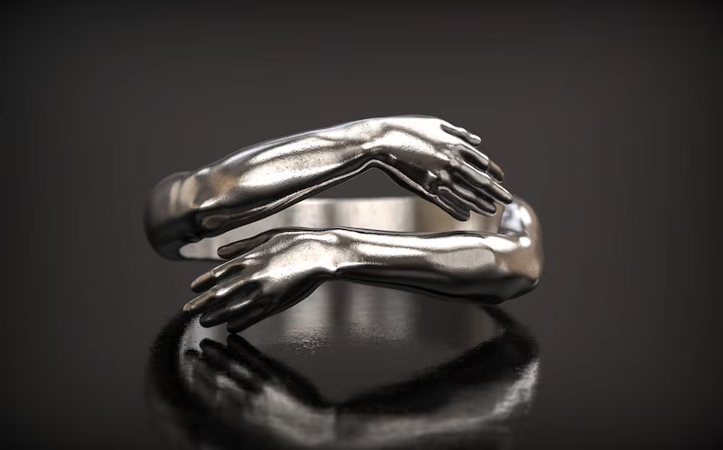 S925K Silver Embrace Gesture Ring