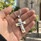 Layered Two-Tone Cross Necklace – Modern Christian Pendant for Men
