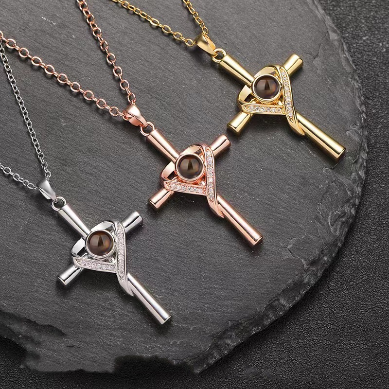 S925K Silver Cross Necklace: Faith and Romance Converge in Light and Shadow