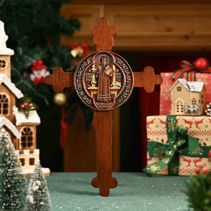 St. Benedict's Exorcism Medal Crucifixion Wooden Wall Decoration