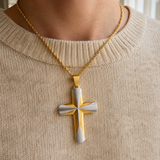 Two-Tone 3D Layer Contour Stainless Steel Cross Necklace