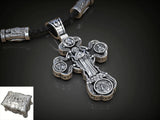 Jesus Virgin Mary Trinity Double Sided Engraved S925K Silver Cross Necklace