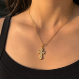 Full Inlaid CZ Gothic Fleur-de-lis Cross Stainless Steel Necklace