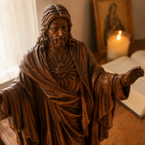 Hand Carved Sacred Heart of Jesus Virgin Mary Wooden Tabletop Ornament