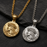Jesus Thorn Crown Coin Necklace, 316L Titanium Steel Men Pendant