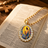 Floral Framed Jesus Pendant Necklace