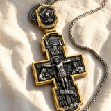 Orthodox S925K Silver Double-Sided Engraved Jesus Christ Crucified and Saints Orthodox Necklace