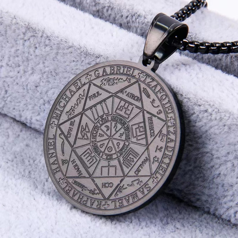 Vintage Titanium Seven Archangel's Seal Pendant - Amulet against evil eyes, curses, spells
