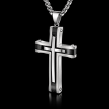 Layered Two-Tone Cross Necklace – Modern Christian Pendant for Men