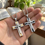 Layered Two-Tone Cross Necklace – Modern Christian Pendant for Men
