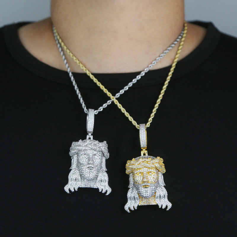 Crucifixion Crown of Thorns Zirconia Men's Hip Hop Pendant Necklace
